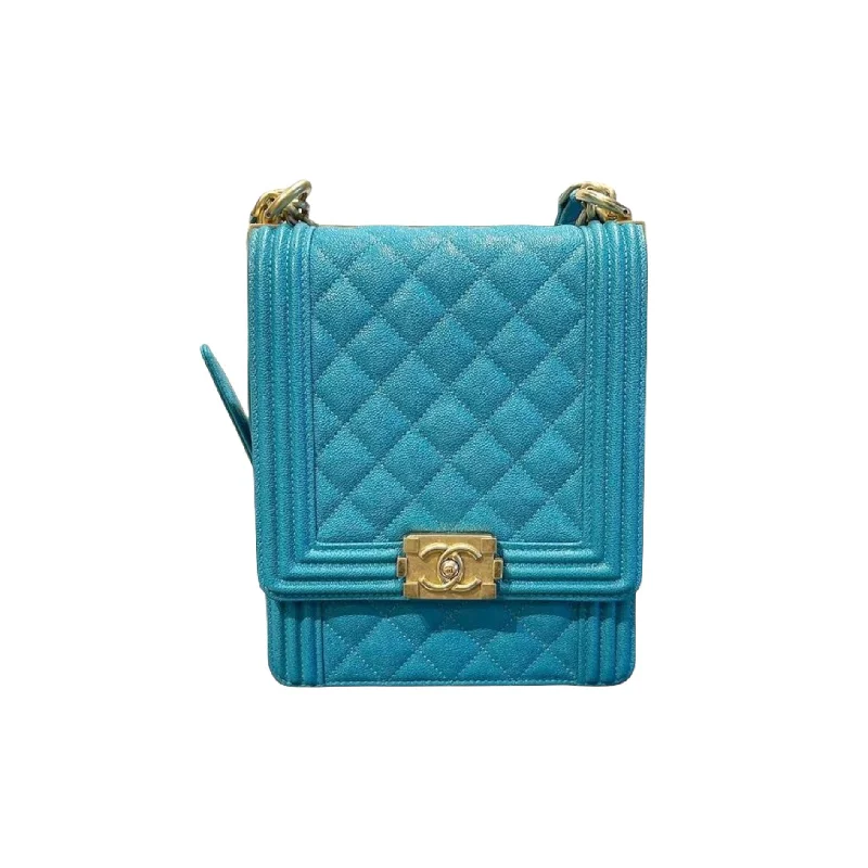 Chanel Vintage Inspired Handbag for Retro LoversVertical North South Boy Caviar in Blue GHW