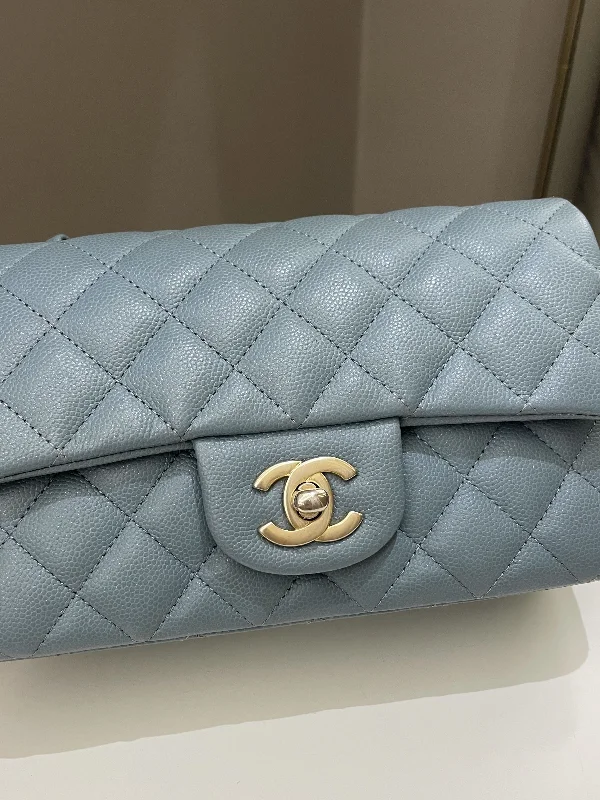 Chanel Classic Flap Bag for Evening PartyChanel 18C Quilted Mini Rectangular Ash Blue Green Iridescent Caviar