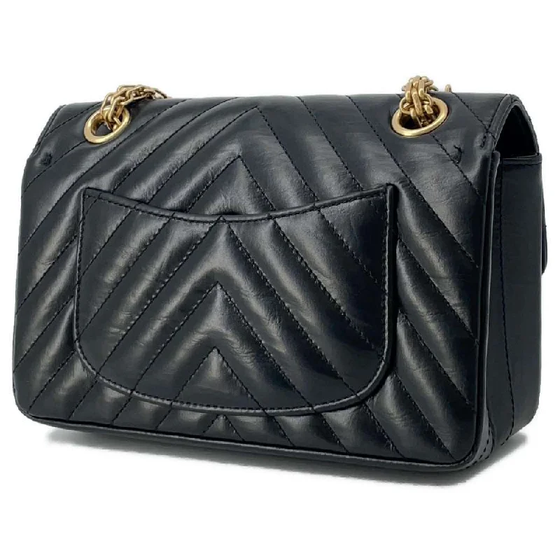 Chanel bags with iconic gold chainsCHANEL 2.55 Chevron Single Flap ChainShoulder Bag Black Calf Leather