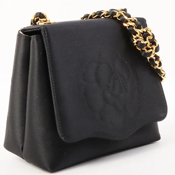 Chanel Medium Tote Bag for Office LadiesChanel Around 1996 Made Satin Camellia Cc Mark Stitch Chain Shoulder Bag Black