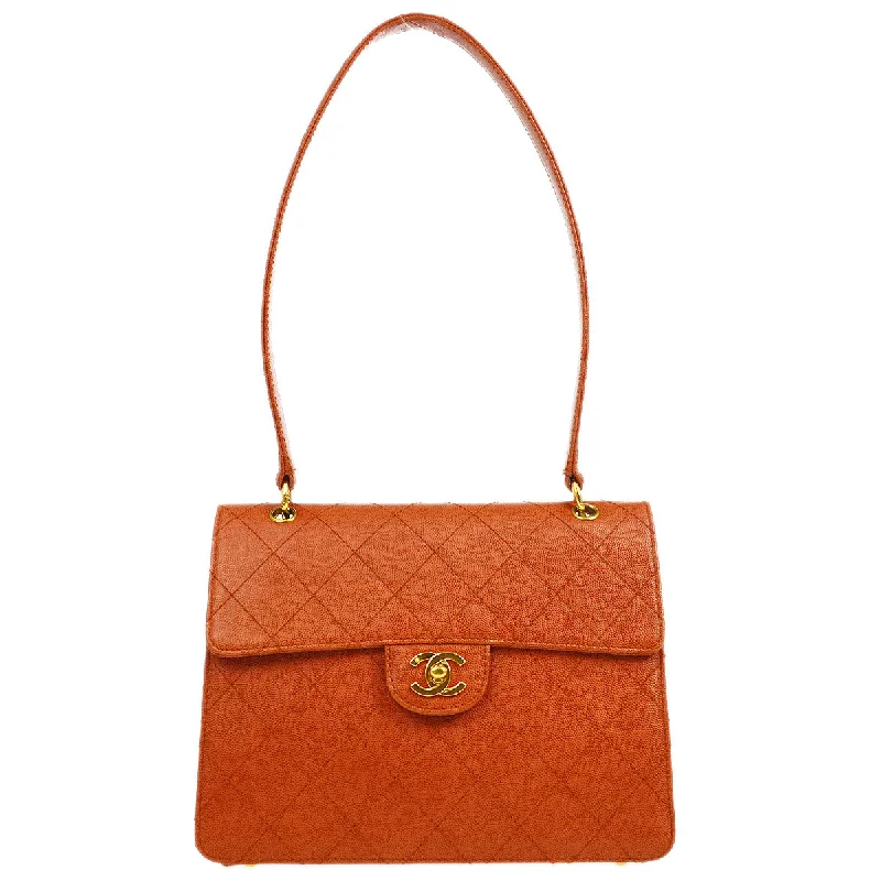 Chanel All - Match Handbag for Versatile StylingCHANEL 1997-1999 Sellier Flap Shoulder Bag Medium Orange Caviar