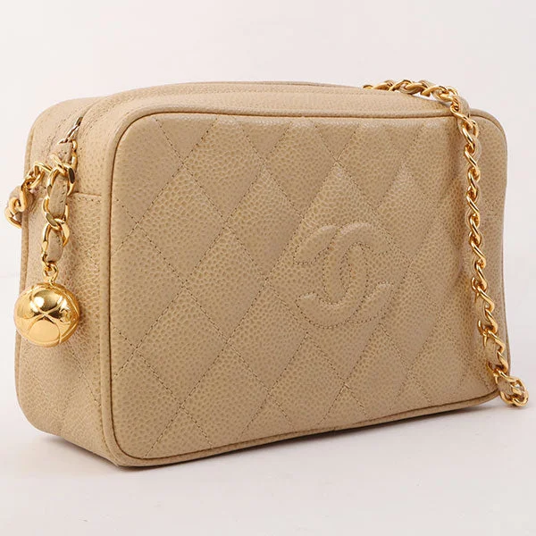 Chanel bags for those who value investment piecesChanel Around 1995 Made Caviar Skin Cc Mark Stitch Chain Shoulder Bag Beige