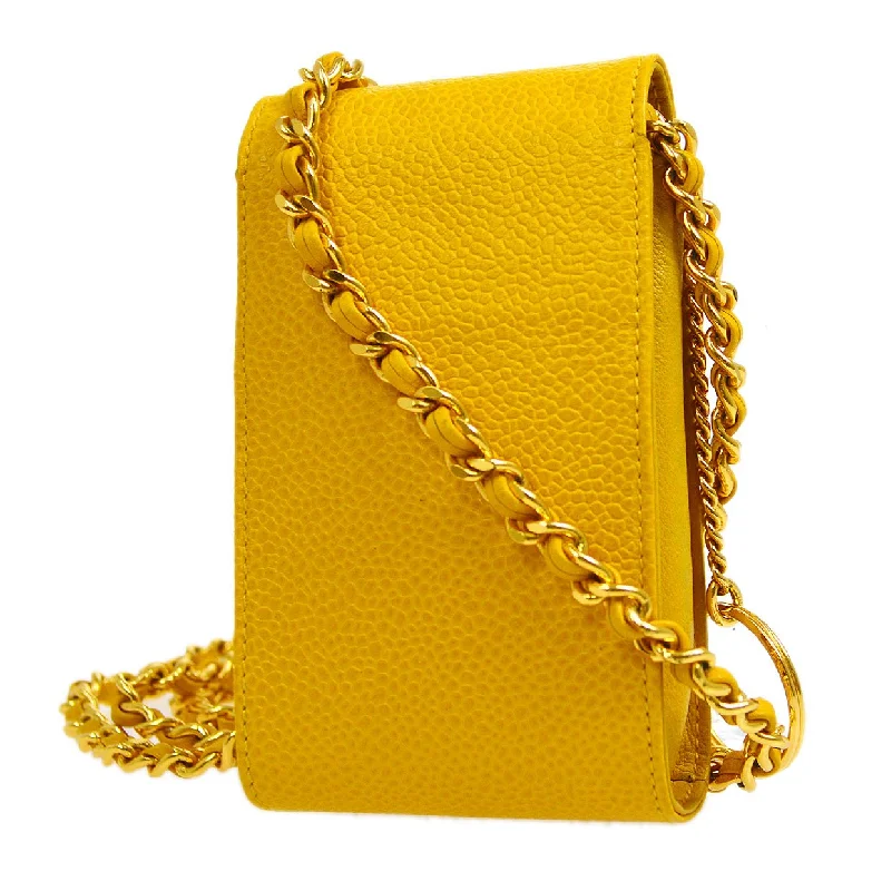 Chanel Quilted Leather Shoulder Bag for FashionistasCHANEL 1996-1997 Timeless Key Case Yellow Caviar 04376