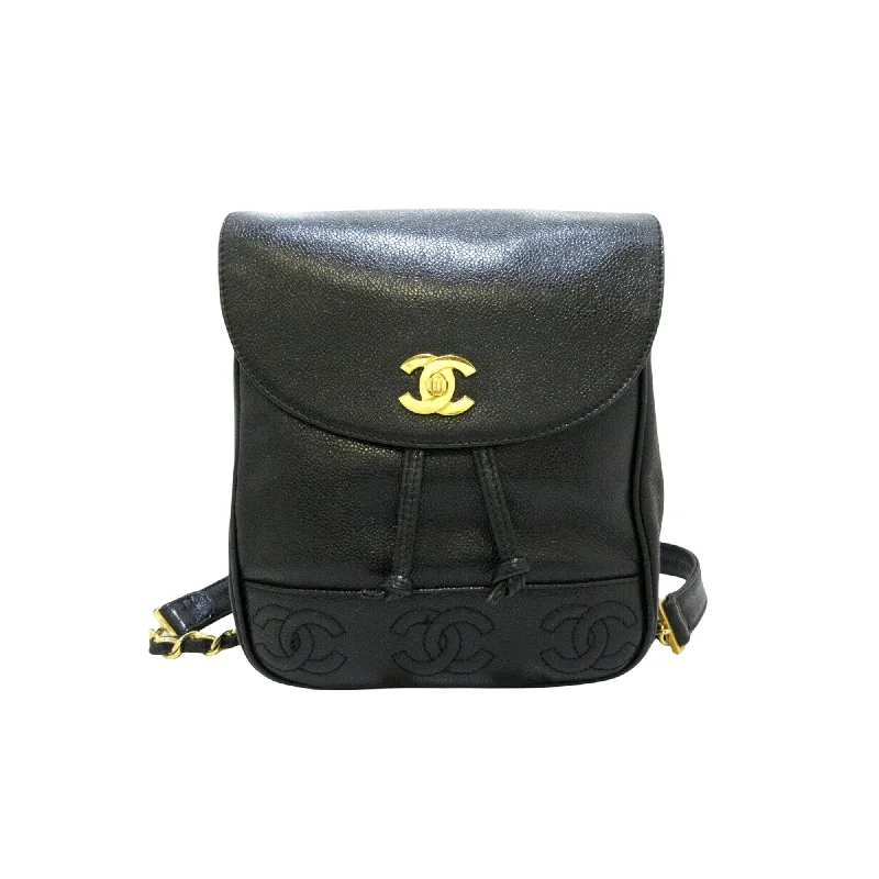 Chanel bags with chain and leather strap combinationsVintage CC Backpack Caviar Black GHW