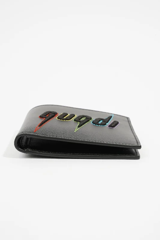 Women Gucci bags with a magnetic snap closure for easy accessGucci Rainbow Blade Wallet Black Leather