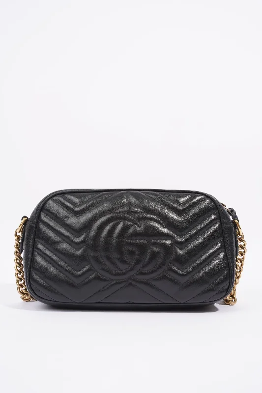 Women Gucci bags with a zippered interior pocketGucci Womens Marmont GG Bag Black Leather Small