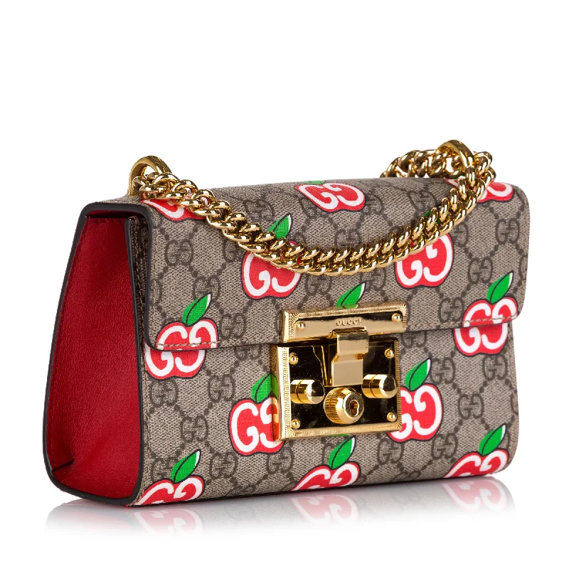 Women Gucci Sylvie bags with a leather - wrapped handleGucci GG Supreme Apple Padlock Shoulder Bag (35947)