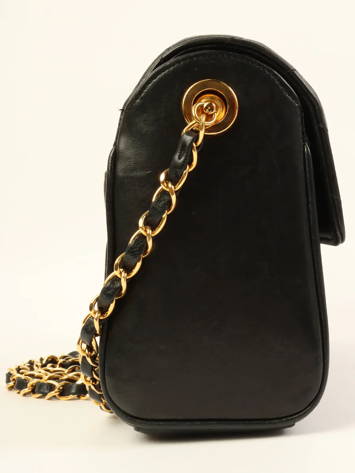 Chanel bags with leather and tweed combinationsCHANEL Around 1992 Made Chevron Turn-Lock Chain Bag Black