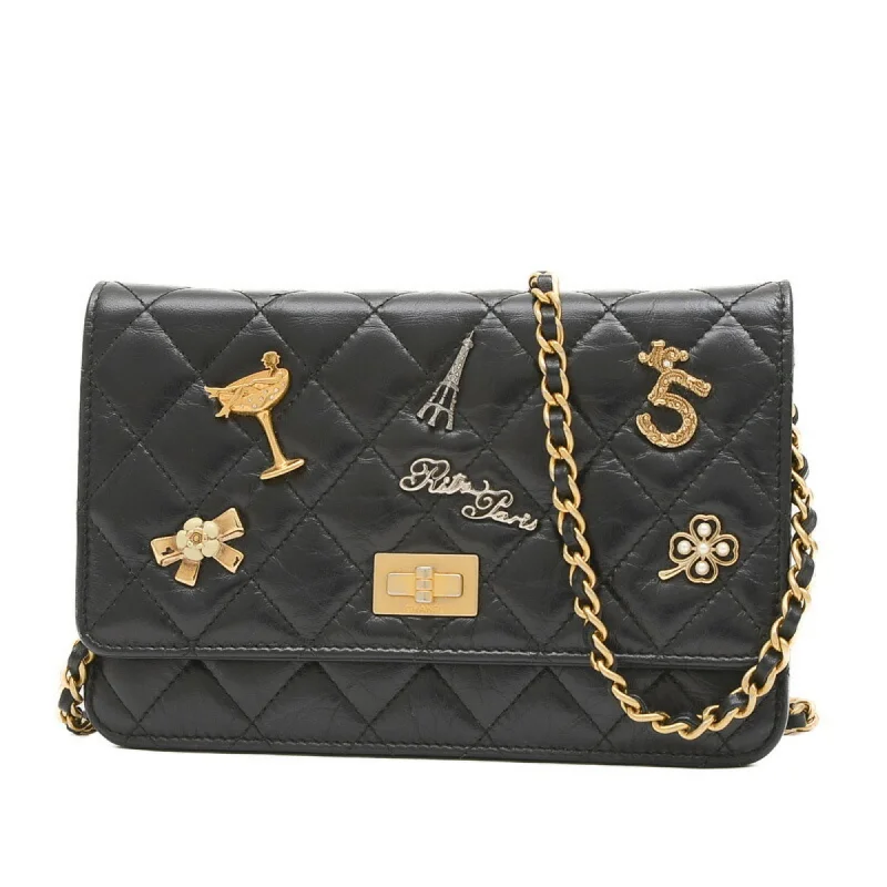 Chanel Black Handbag for Business MeetingsChanel 2.55 Icon Embroidery Chain Wallet Long Leather Black