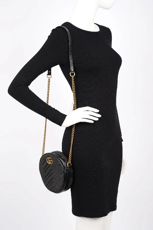 Women Gucci crossbody bags with a woven leather strapGucci Womens Marmont Round Bag Black / Gold