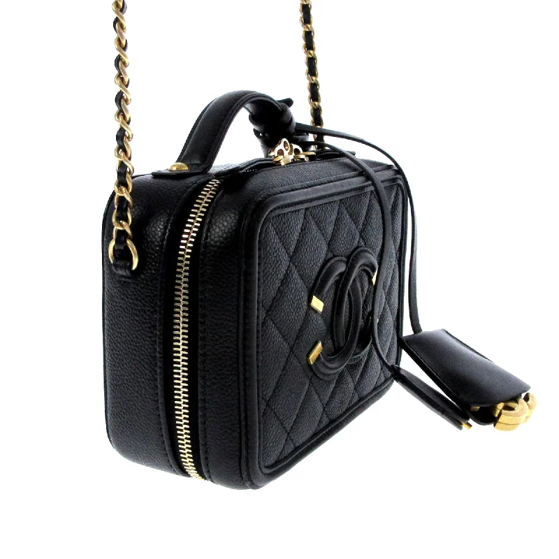 Chanel leather bags for everydChanel CC Filigree Vanity Case Black Caviar gold