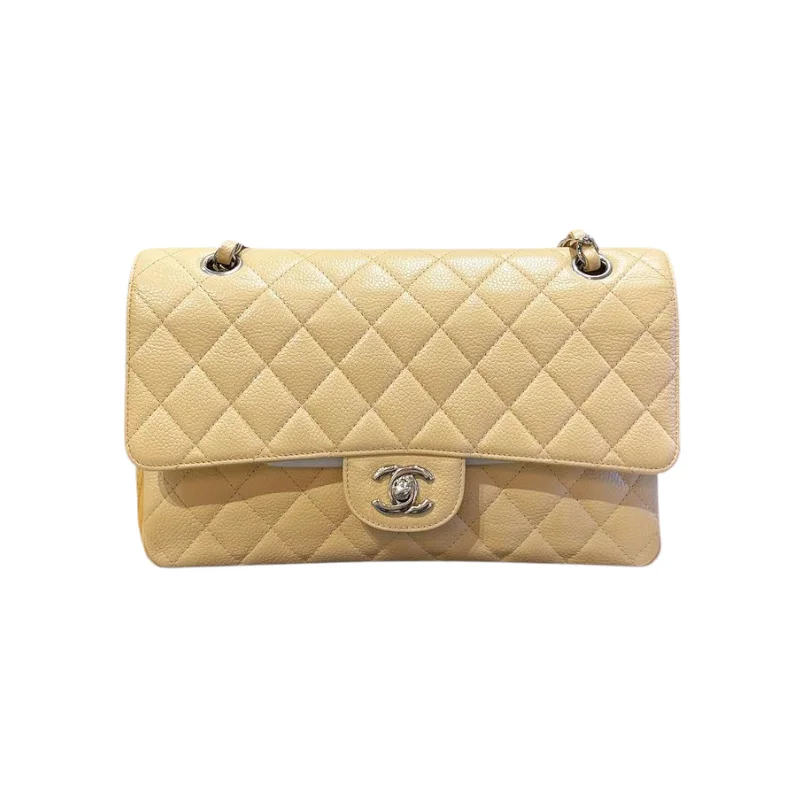 Chanel Handbag with Adjustable Strap for ComfortClassic Double Flap Caviar Medium Beige SHW