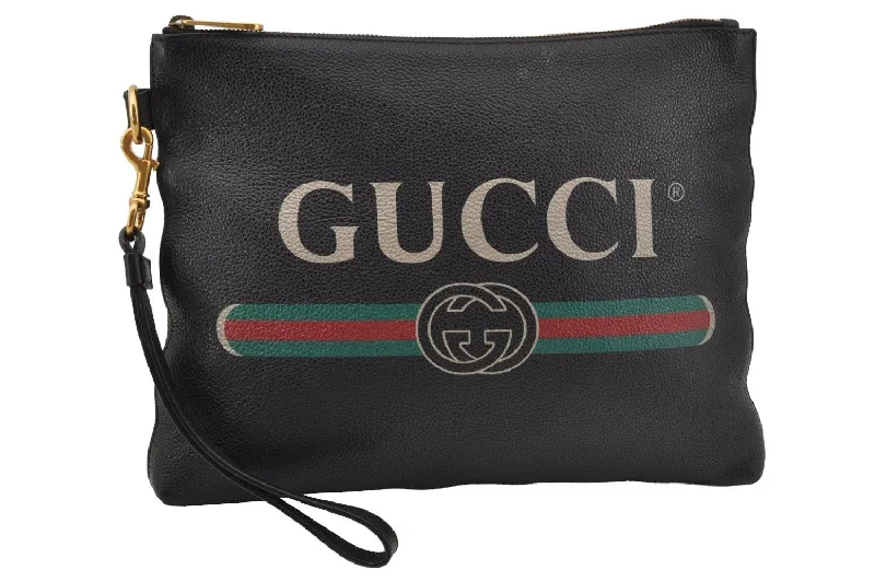 Women Gucci backpacks with a luxurious leather finishAuthentic GUCCI Portfolio Clutch Hand Bag Purse Leather 572770 Black 0416J