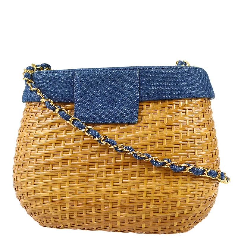 Chanel bags with leather and tweed combinationsChanel 1998 Wicker Basket 20 Denim