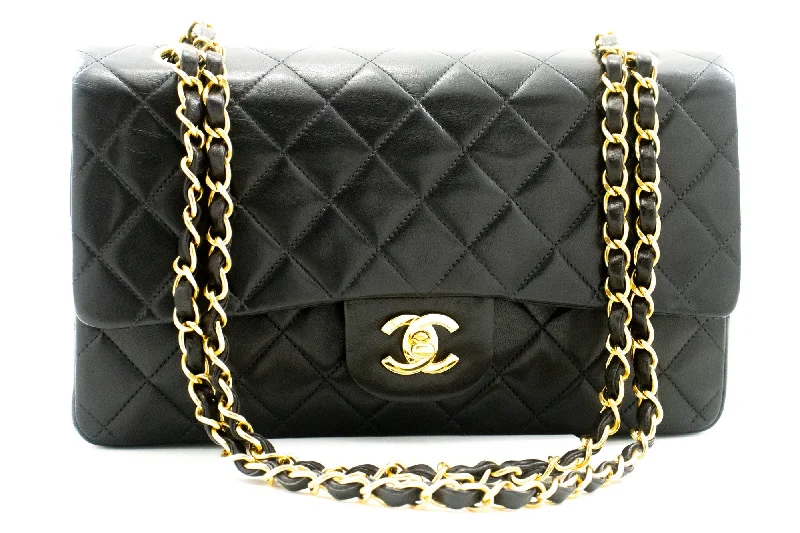 Chanel Handbag with Adjustable Strap for ComfortCHANEL Classic Double Flap 10" Chain Shoulder Bag Black Lambskin