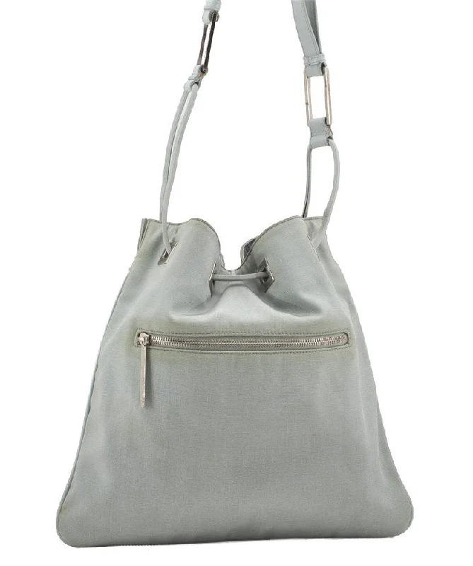 Women Gucci bags with a front - flap pocket for quick - access itemsAuthentic GUCCI Shoulder Drawstring Bag Canvas Leather 0014021 Light Blue 0796J