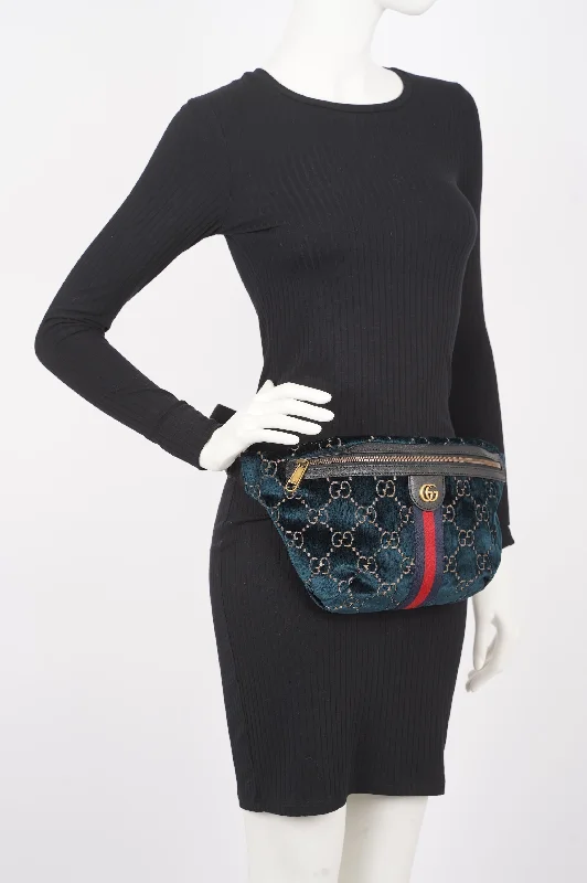 Women Gucci bags with interlocking G hardware for a classic lookGucci Womens Monogram Velvet Bumbag Navy