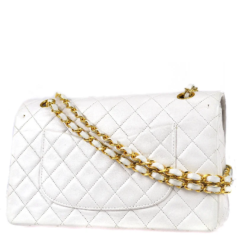 Chanel Lightweight Handbag for Daily ErrandsChanel 1989-1991 White Lambskin Medium Classic Double Flap Bag