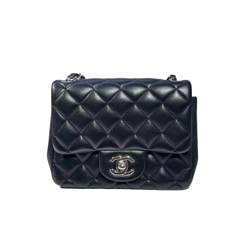 Chanel bags with chain and leather strap combinationsClassic Flap Square Mini Lambskin Black SHW