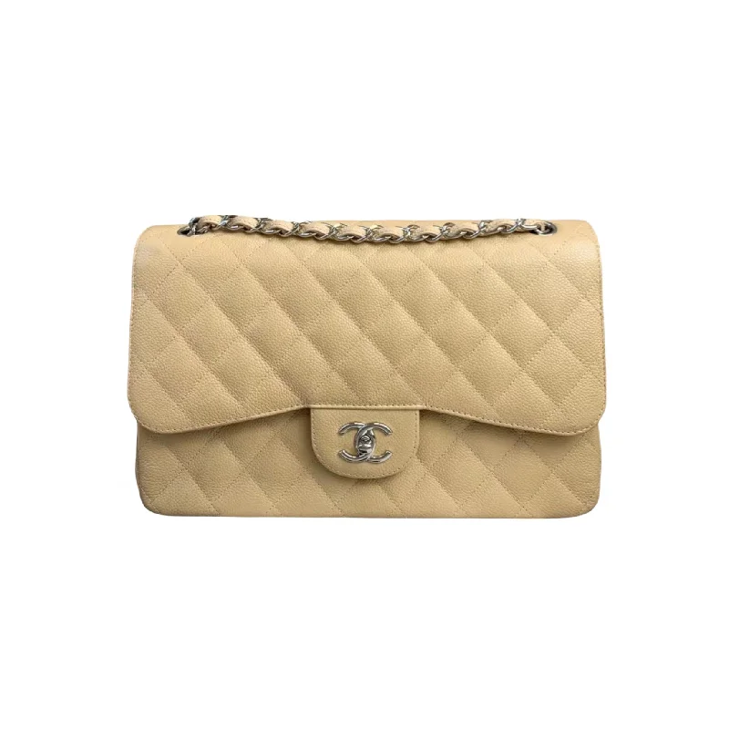 Chanel Chain Strap Handbag for Everyday UseClassic Flap Jumbo Caviar Beige SHW