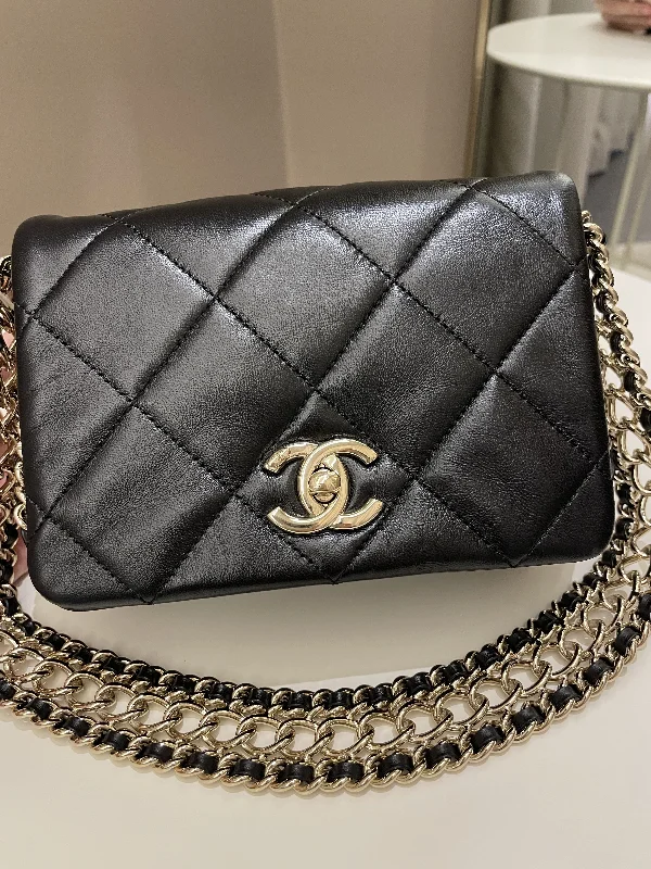 Chanel Quilted Leather Shoulder Bag for FashionistasChanel Chain Around Shoulder Flap Black Coated Lambskin