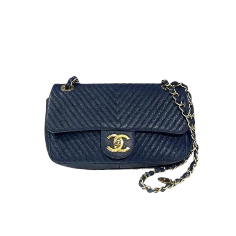 Chanel leather bags for everydChevron Flap Mini Lambskin Dark Blue GHW