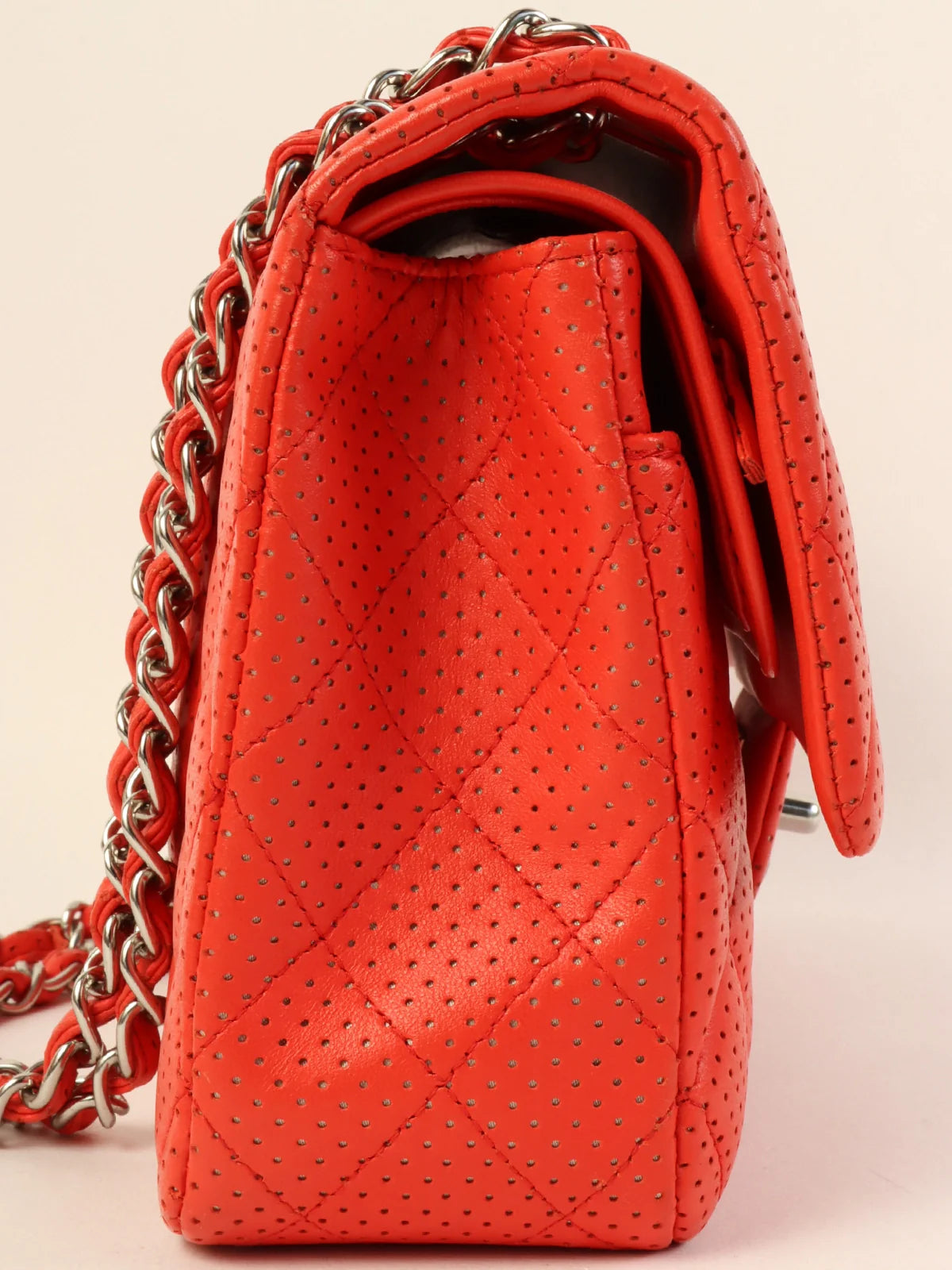 Chanel Limited Edition Handbag for CollectorsCHANEL Around 2007 Made Punching Leather Turn-Lock Chain Shoulder Bag Red