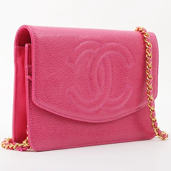 Chanel bags for a polished and professional appearanceChanel Around 1997 Made Caviar Skin Cc Mark Stitch Chain Wallet Fuchsia Pink