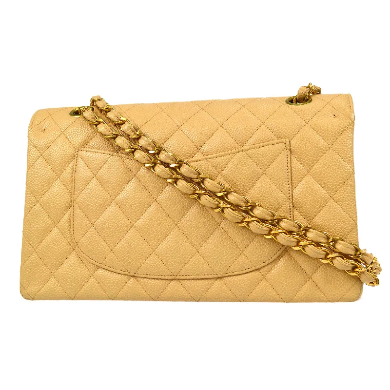 Chanel bags with iconic stitching detailsCHANEL Classic Double Flap Medium Shoulder Bag Beige Caviar 48531