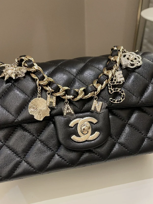 Chanel Small Crossbody Bag for TravelChanel Quilted Mini Coco Charms Rectangular Flap Black Lambskin