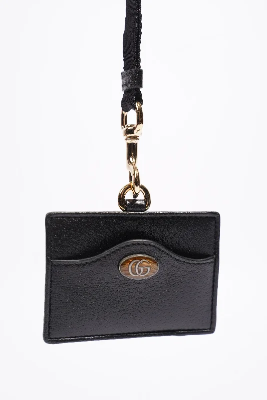 Ladies Gucci shoulder bags with a wide - width strapGucci Card Holder/ ID Badge With Lanyard Black Leather