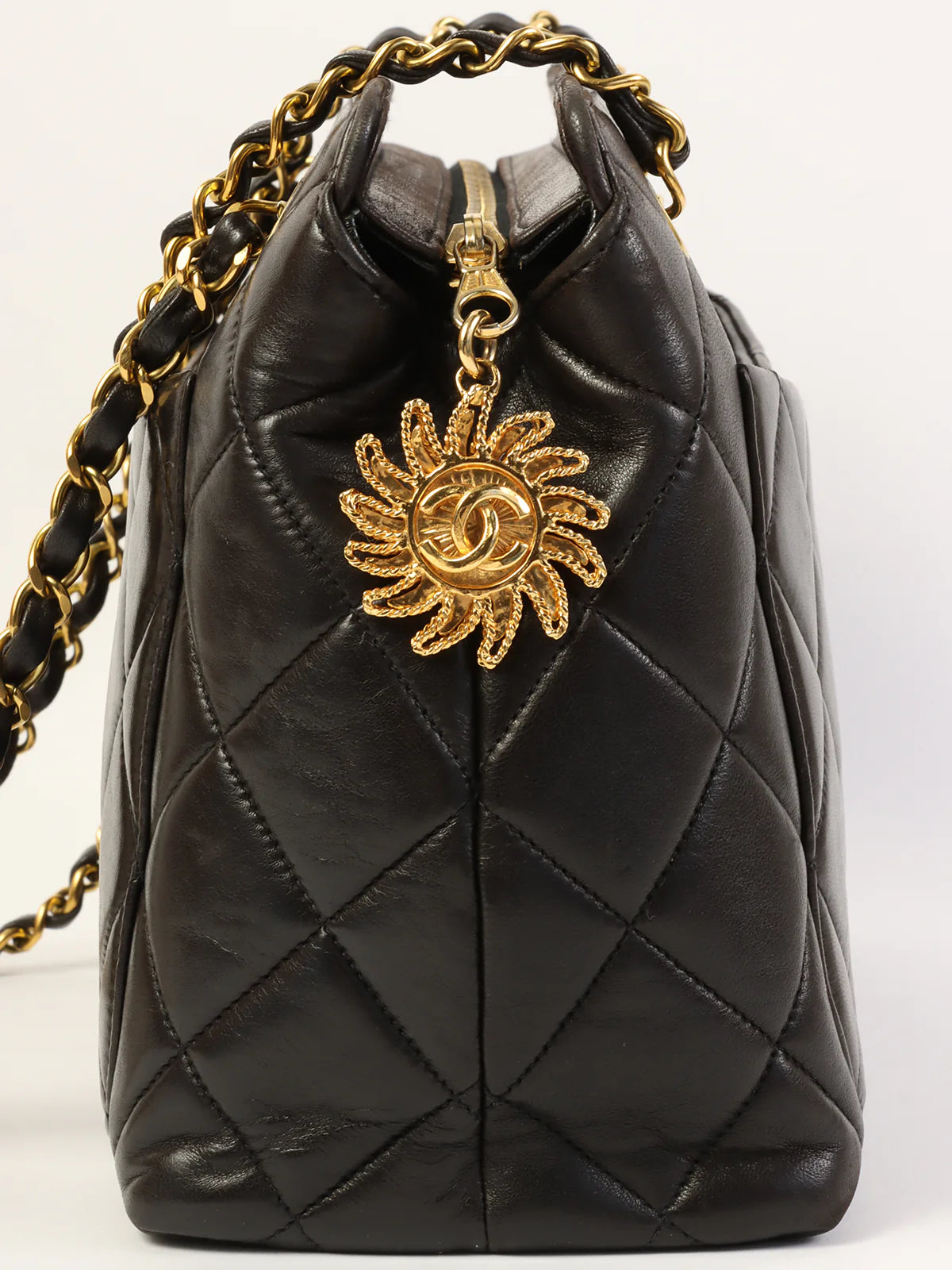 Chanel Classic Flap Bag for Evening PartyCHANEL Around 1995 Made Cc Mark Sun Motif Charm Chain Tote Bag Black