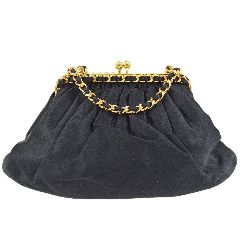 Chanel Lightweight Handbag for Daily ErrandsCHANEL 1996-1997 Black Satin Kisslock Shoulder Bag