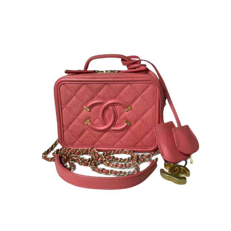 Chanel Designer Handbag with Unique DesignFiligree Vanity Case Small Caviar Pink GHW