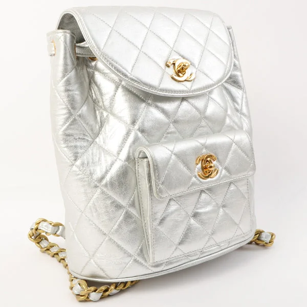 Chanel bags with exclusive seasonal releasesChanel Around 1992 Made Double Turn-Lock Backpack Silver