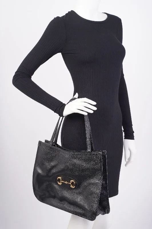 Ladies Gucci shoulder bags with a tassel decorationGucci Horsebit Tote Black Leather