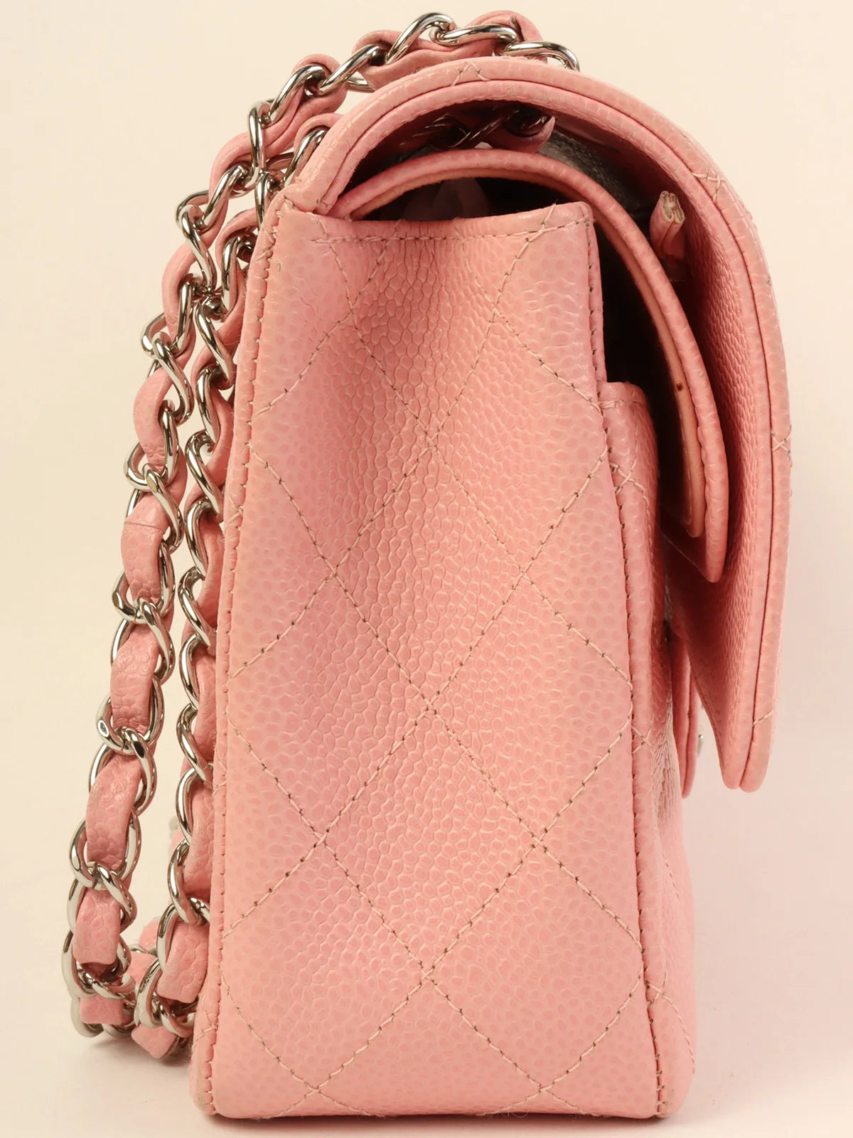 Chanel Handbag with Adjustable Strap for ComfortCHANEL Around 2004 Made Caviar Skin Classic Flap Chain Bag 25Cm Pink