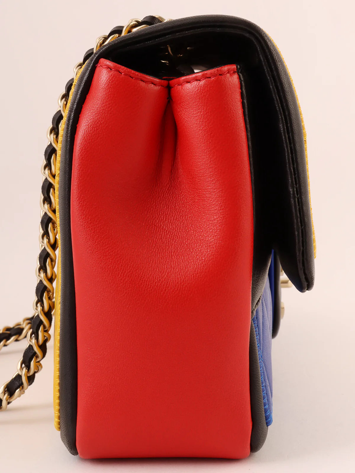 Chanel All - Match Handbag for Versatile StylingCHANEL Around 2014 Made Mondrian Tricolore Turn-Lock Chain Shoulder Bag Yellow/Blue/Red