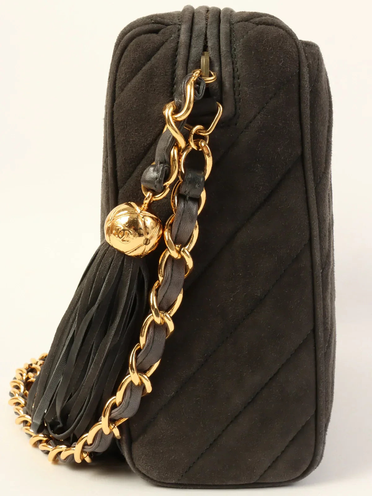 Chanel leather bags for everydCHANEL Around 1995 Made Suede Cc Mark Stitch Tassel Chain Shouder Bag Gray