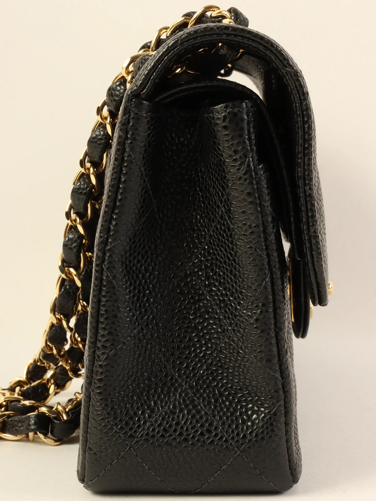 Chanel New Arrival Handbag with Gold HardwareCHANEL Around 2003 Made Caviar Skin Classic Flap Chain Bag 23Cm Black