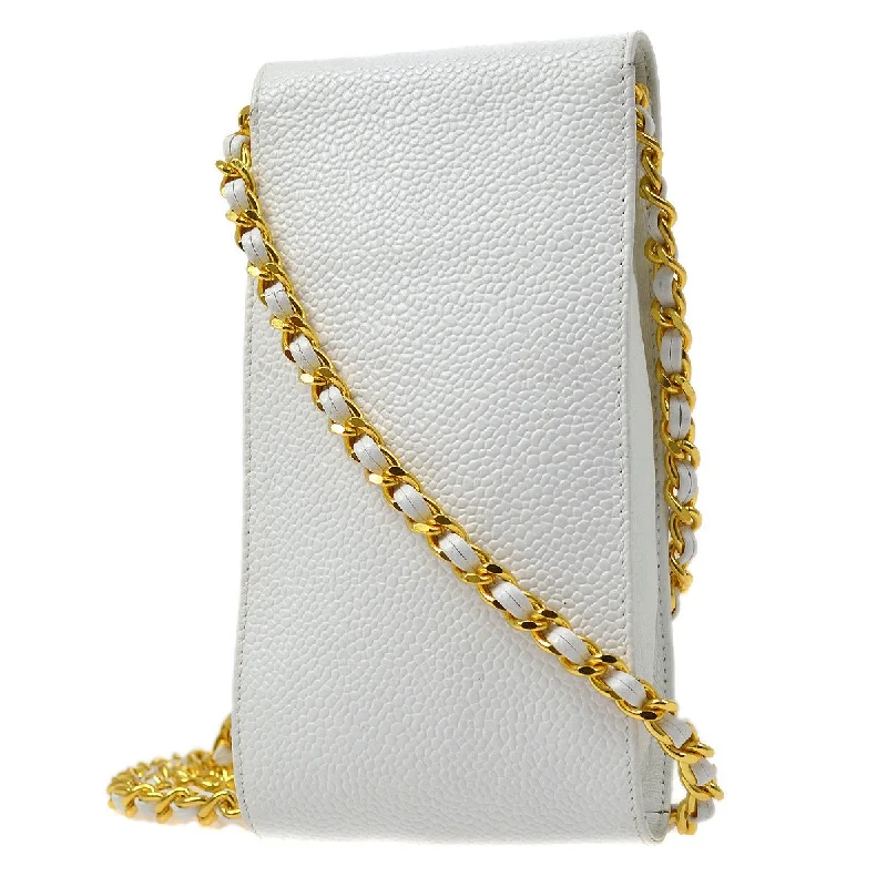 Chanel Designer Handbag with Unique DesignCHANEL 1996 White Caviar Timeless Chain Pochette 40715