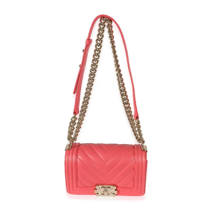 Chanel bags for women who appreciate fine craftsmanshipCHANEL 19P Red Chevron Quilted Small Boy Bag