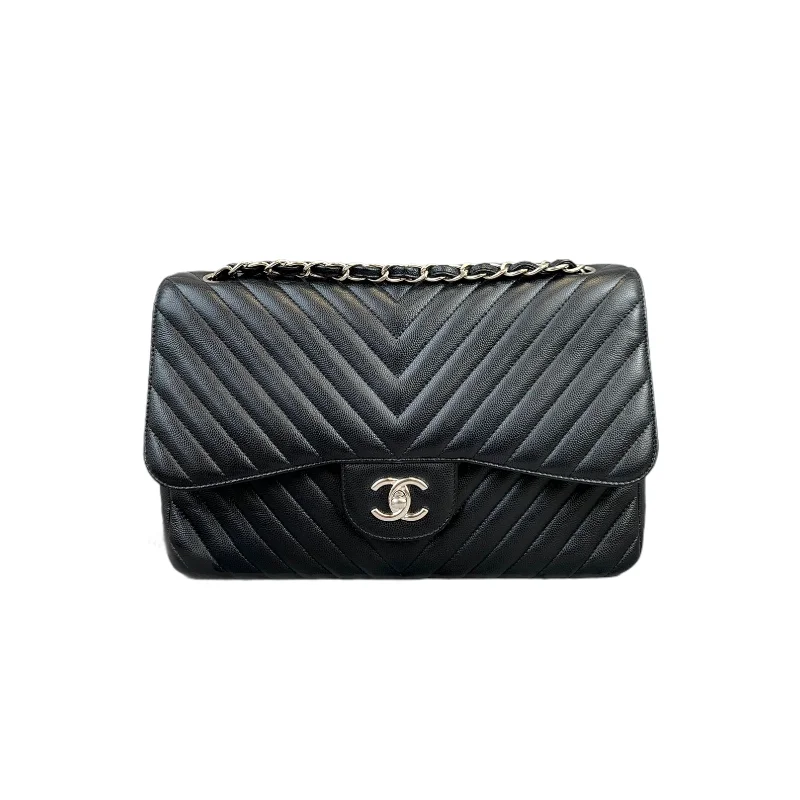 Chanel bags available in bold colors and patternsClassic Flap Jumbo Caviar Black Chevron SHW