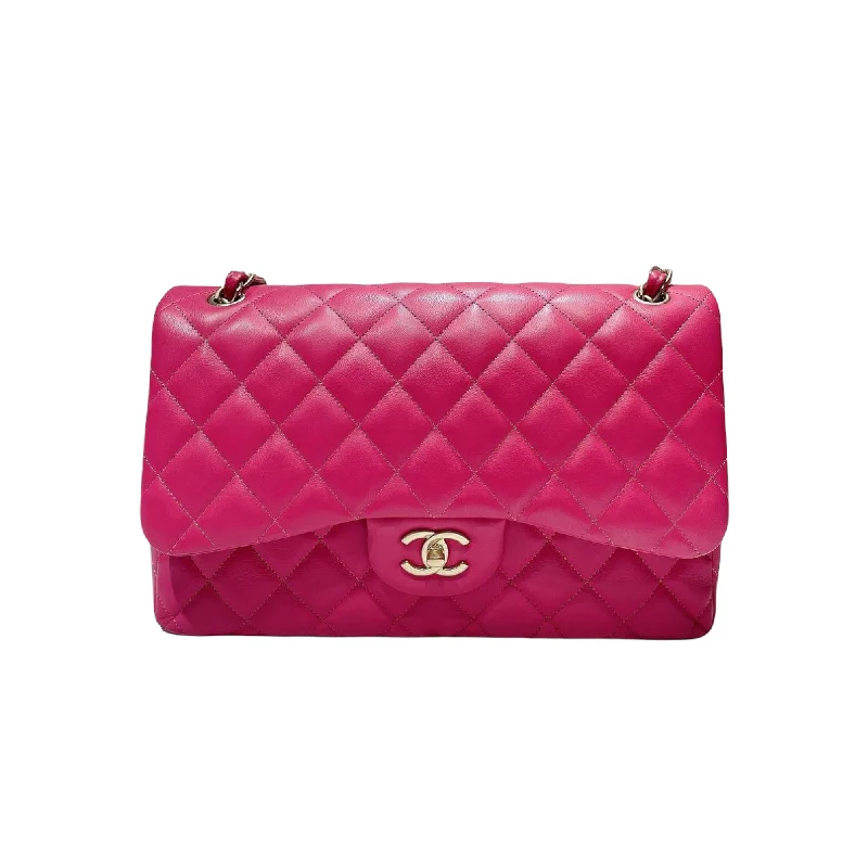 Chanel bags with leather and tweed combinationsClassic Double Flap Jumbo Lambskin Hot Pink GHW