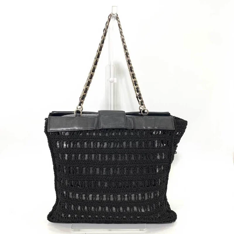 Chanel Lightweight Handbag for Daily ErrandsCHANEL Bag Chain Tote Black Mesh Stitch Handbag Coco Mark Ladies Canvas x Leather