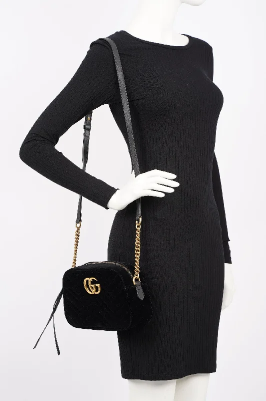 Gucci handbags for women with a metal - framed claspGucci Womens Marmont Zip Black Velvet Small