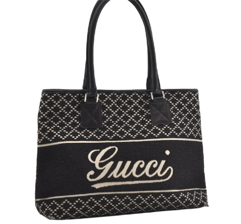 Ladies Gucci shoulder bags with a wide - width strapAuthentic GUCCI Diamante Shoulder Tote Bag Wool Leather 257304 Black 9451I