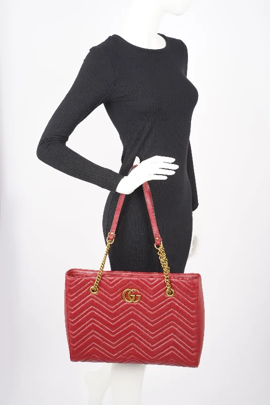 Women Gucci bags with a zip - around closure for securityGucci Womens Marmont Tote Red Medium