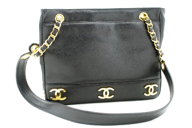 Chanel bags sale 2025CHANEL Caviar Triple Coco Chain Shoulder Bag Black Leather Gold