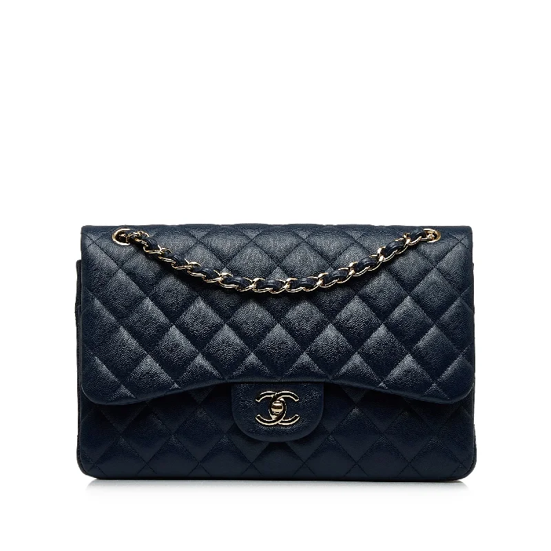 Chanel Vintage Inspired Handbag for Retro LoversChanel Classic Double Flap Jumbo Dark Blue Caviar gold